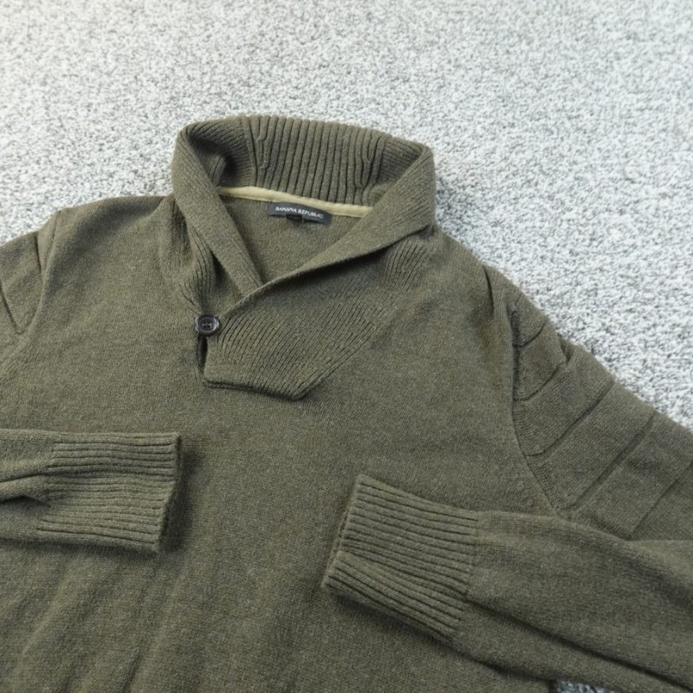 Banana Republic Sweater Mens S Green Knit Pullover Shawl Collar Sweatshirt Cozy